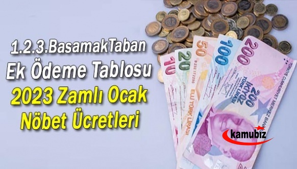 Birinci, İkinci ve Üçüncü Basamak Taban Ek Ödemeleri tablosu 2023 Zamlı Ocak Nöbet Ücretleri