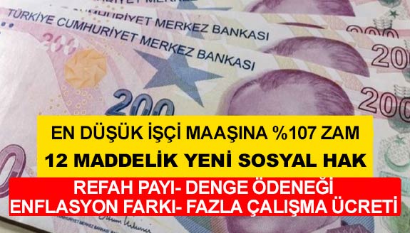 En düşük işçi maaşına yüzde 107 zam ve 12 maddelik sosyal hak