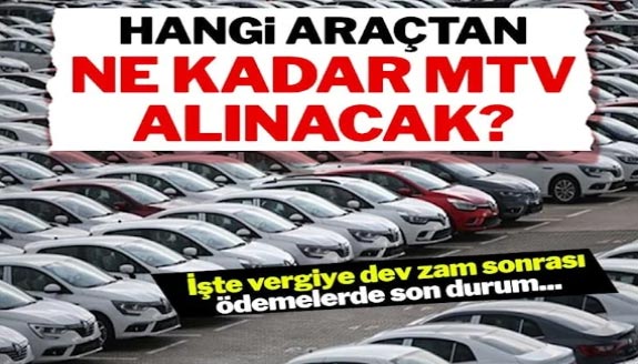 MTV’de hangi araç için ne kadar ek ödeme yapılacak?