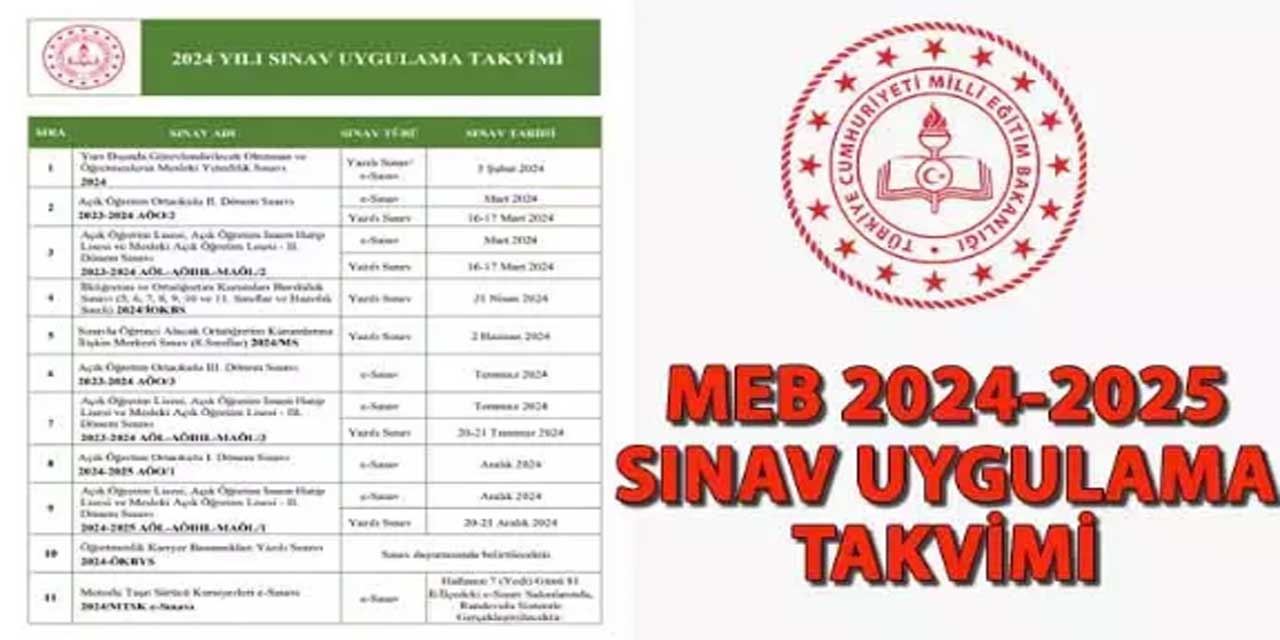 MEB 2024 yılı sınav uygulama takvimi yayımlandı! İşte 2024 LGS, İOKBS, ÖKBYS AÖL, AÖO, AÖIHL-MAÖL ve ehliyet sınav tarihleri