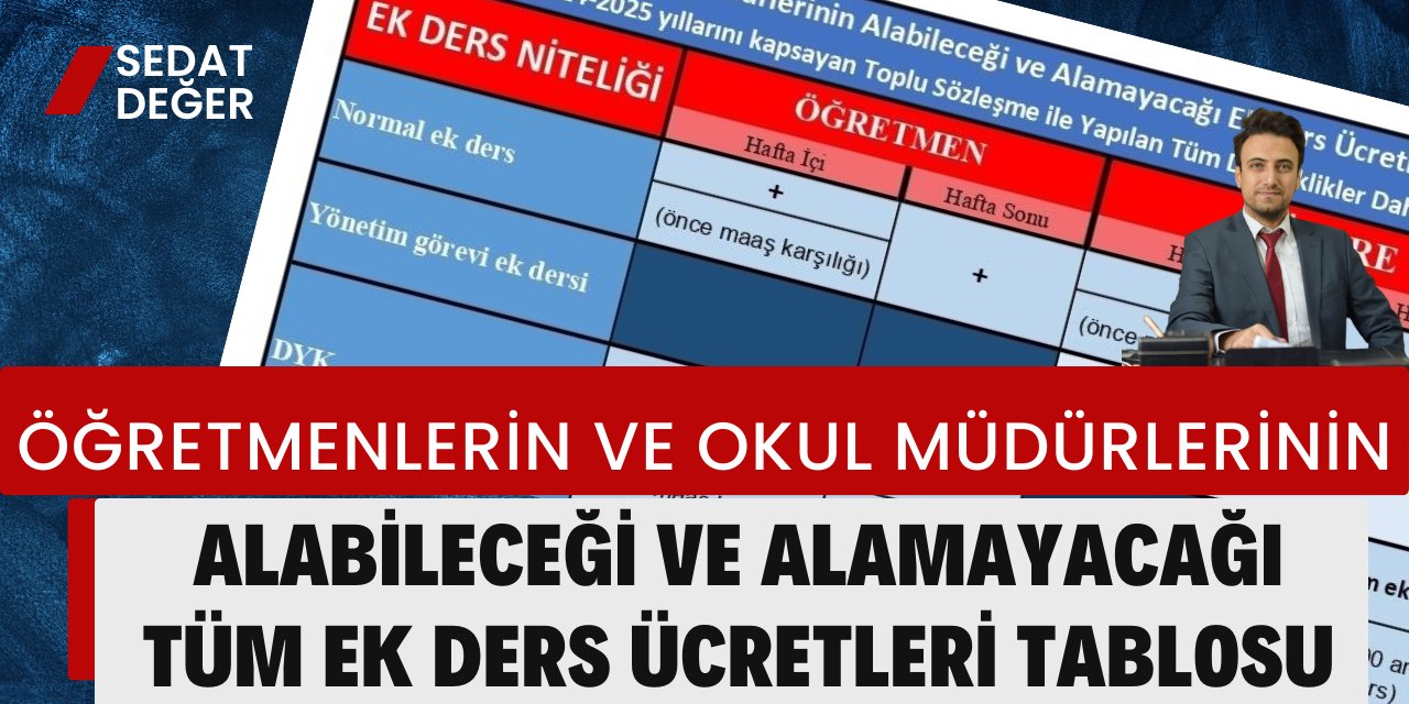 İşte Tek Bir Tabloda Öğretmenlerin ve Okul Müdürlerinin Alabileceği ve Alamayacağı Tüm Ek Ders Ücretleri