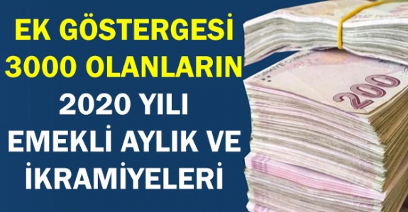 Ek göstergesi 3000 olanların 2020 yılı emekli aylık ve ikramiyeleri (öğretmen, polis, vaiz, avukat, hemşire, ebe)