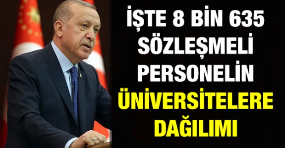 İşte alınacak 8.635 sözleşmeli personelin üniversitelere göre dağılımı