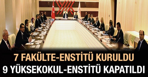 7 yeni fakülte/ enstitü kuruldu, 9 yüksekokul/ enstitü kapatıldı