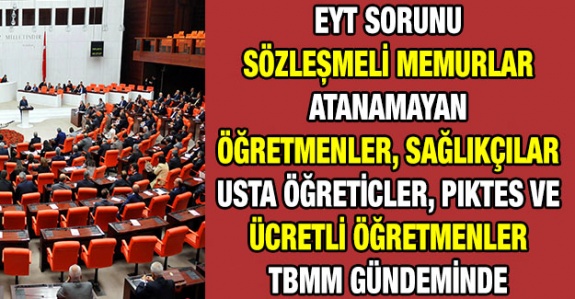 EYT sorunu, sözleşmeli memurlar, atanamayan öğretmenler, sağlıkçılar, PIKTES, ücretli öğretmenler, usta öğreticiler ve engelli memur adayları TBMM'de