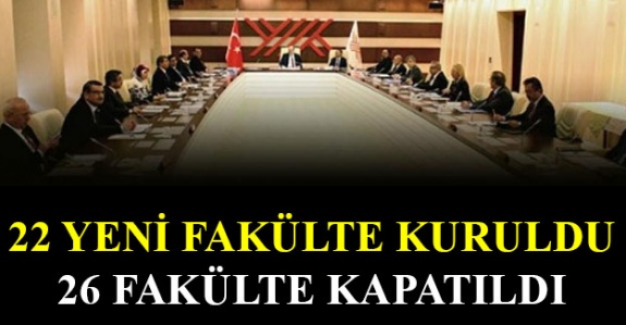 22 yeni fakülte ve enstitü kuruldu, 26 fakülte, enstitü ve yüksekokul kapatıldı