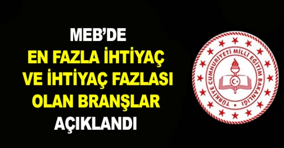 İşte MEB'de En Fazla Normu Olan , İhtiyaç Duyulan ve İhtiyaç Fazlası Olan Branşlar