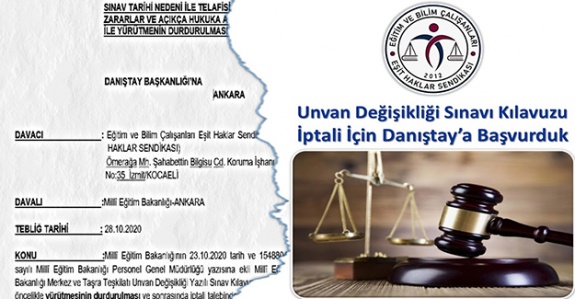 MEB Unvan Değişikliği Sınav Başvuru Kılavuzuna dava açıldı