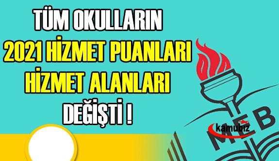 MEB Okulların 2021 Güncel Hizmet Alanları Puanlarını Yayımladı! 2021 Yılı Hizmet Bölgeleri, Alanları ve Puanları Çizelgesi