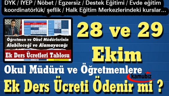 28 ve 29 Ekim Okul Müdürü ve Öğretmenlere Ek Ders Ücreti Ödenir mi ?