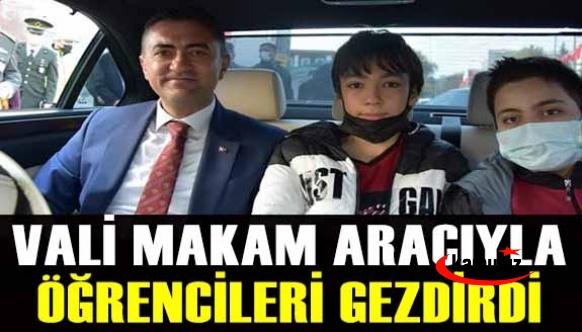 Vali makam aracıyla öğrencileri gezdirdi