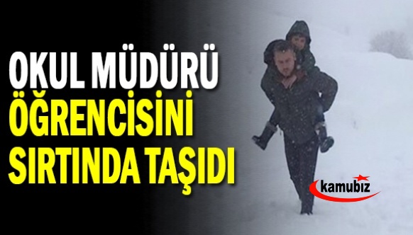 Okul müdürü öğrencisini sırtında taşıdı