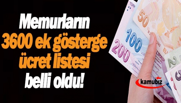 Memurların 3600 ek gösterge ücret listesi belli oldu!