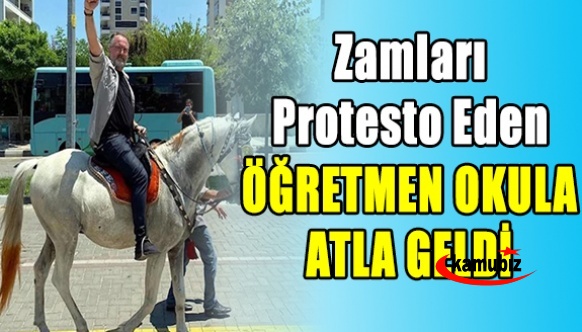 Zamları protesto eden öğretmen, okula at ile geldi!